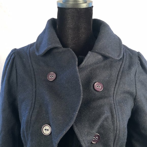 Navy Hip Length Ruffle Coat - Picture 2 of 4